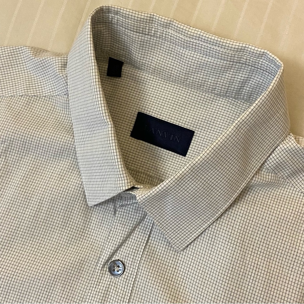 LANVIN cross checkered collared long sleeve dress shirt neck: 15.5 sleeve: 39 - Picture 2 of 13